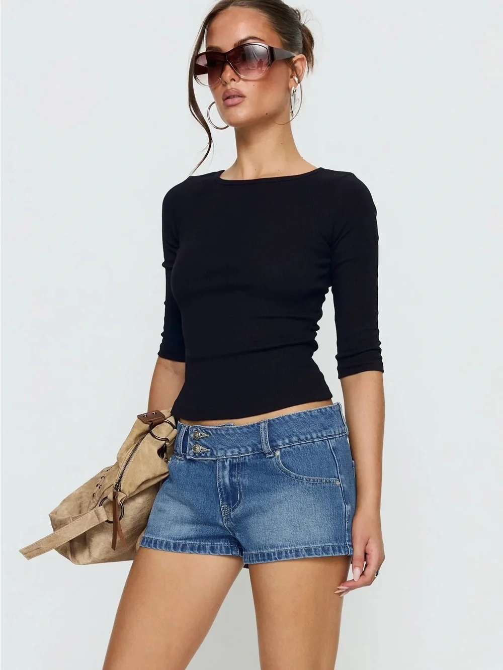 Princess Polly Cruiza Low Rise Micro Denim Short Mid Blue Wash